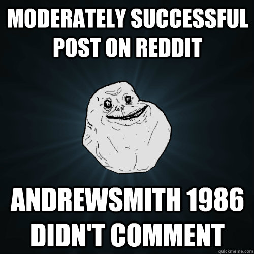 Moderately Successful Post on Reddit AndrewSmith 1986 Didn't Comment  Forever Alone