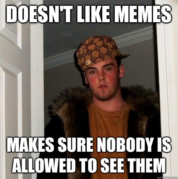Doesn't like memes Makes sure nobody is allowed to see them  Scumbag Steve