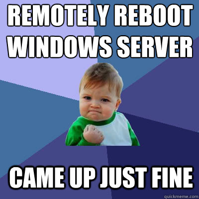 Remotely reboot Windows server Came up just fine  Success Baby