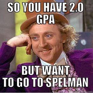SO YOU HAVE 2.0 GPA BUT WANT TO GO TO SPELMAN Condescending Wonka