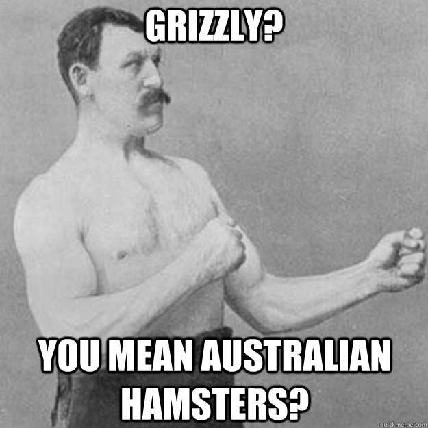 grizzly? You mean Australian hamsters?  overly manly man