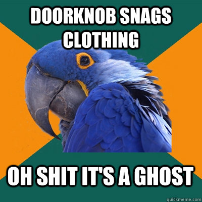 doorknob snags clothing oh shit it's a ghost  Paranoid Parrot