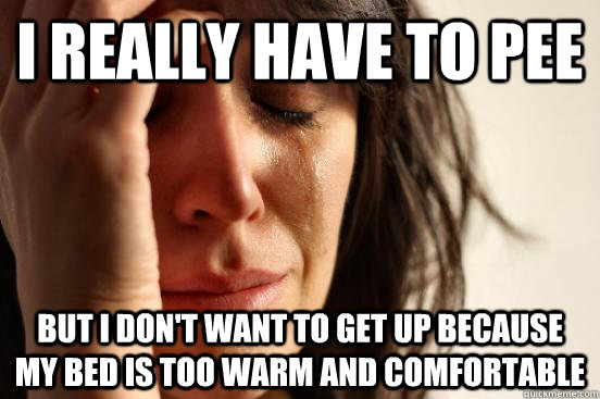 I really have to pee but i don't want to get up because my bed is too warm and comfortable  First World Problems