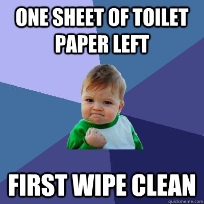 One Sheet of toilet paper left first wipe clean - One Sheet of toilet paper left first wipe clean  Success Kid