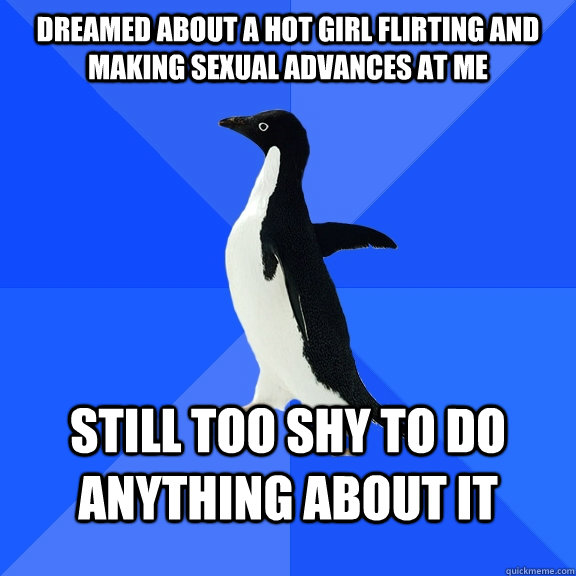 dreamed about a hot girl flirting and making sexual advances at me still too shy to do anything about it  Socially Awkward Penguin