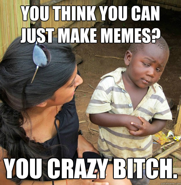 You think you can just make memes? you crazy bitch.  skeptical kid