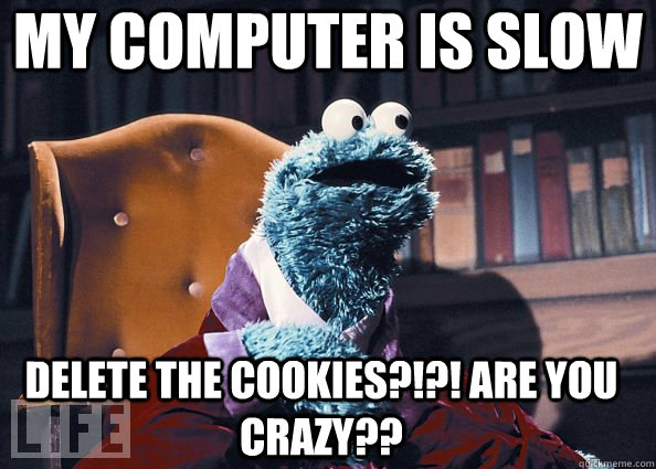 my computer is slow delete the cookies?!?! ARE YOU CRAZY??  Cookie Monster