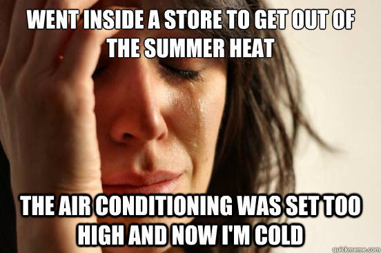 Went inside a store to get out of the summer heat the air conditioning was set too high and now I'm cold  First World Problems