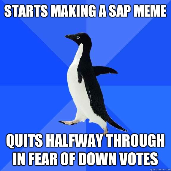 Starts making a sap meme Quits halfway through in fear of down votes  Socially Awkward Penguin