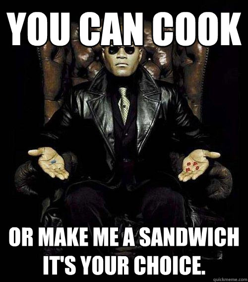 You can cook or make me a sandwich
It's Your choice.  Morpheus