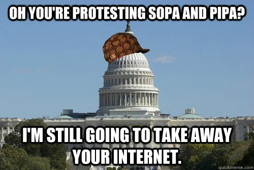 Oh you're protesting SOPA and PIPA? I'm still going to take away your internet.   Scumbag Government