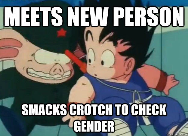 Meets new person smacks crotch to check gender - Meets new person smacks crotch to check gender  Misc