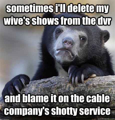 sometimes i'll delete my wive's shows from the dvr and blame it on the cable company's shotty service  Confession Bear