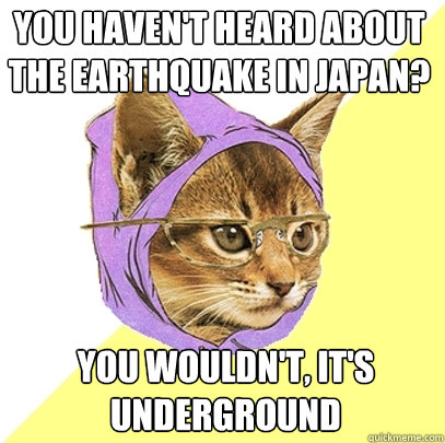 YOU HAVEN'T HEARD ABOUT THE EARTHQUAKE IN JAPAN? YOU WOULDN'T, IT'S UNDERGROUND  Hipster Kitty