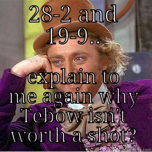 28-2 AND 19-9.. EXPLAIN TO ME AGAIN WHY TEBOW ISN'T WORTH A SHOT? Condescending Wonka