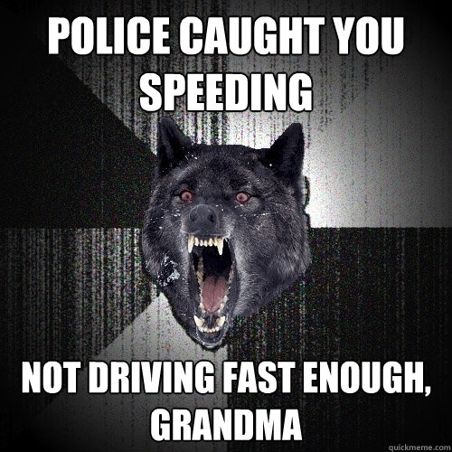 Police caught you speeding not driving fast enough, grandma  Insanity Wolf