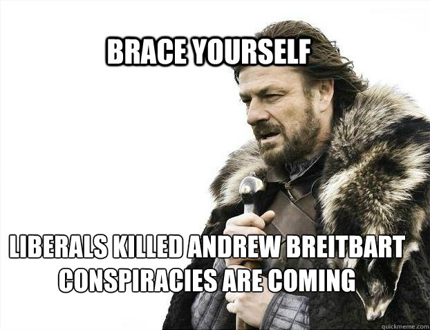 BRACE YOURSELF LIBERALS KILLED ANDREW BREITBART CONSPIRACIES ARE COMING  BRACE YOURSELF TIMELINE POSTS
