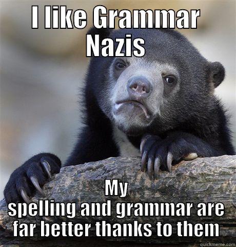 I LIKE GRAMMAR NAZIS MY SPELLING AND GRAMMAR ARE FAR BETTER THANKS TO THEM Confession Bear