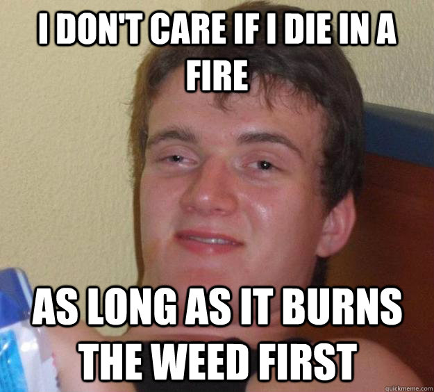 I don't care if I die in a fire as long as it burns the weed first - I don't care if I die in a fire as long as it burns the weed first  10 Guy