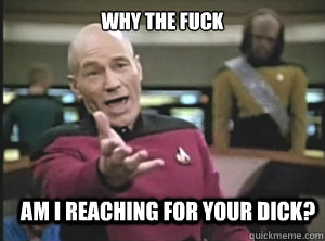 WHY THE FUCK AM I REACHING FOR YOUR DICK?  Annoyed Picard