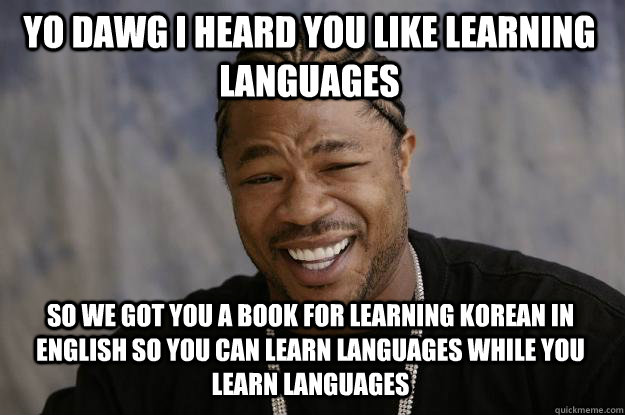 yo dawg i heard you like learning languages so we got you a book for learning korean in english so you can learn languages while you learn languages - yo dawg i heard you like learning languages so we got you a book for learning korean in english so you can learn languages while you learn languages  Xzibit meme