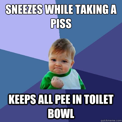 Sneezes while taking a piss Keeps all pee in toilet bowl  Success Kid