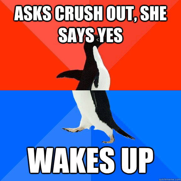 Asks Crush Out, She Says yes Wakes up  Socially Awesome Awkward Penguin