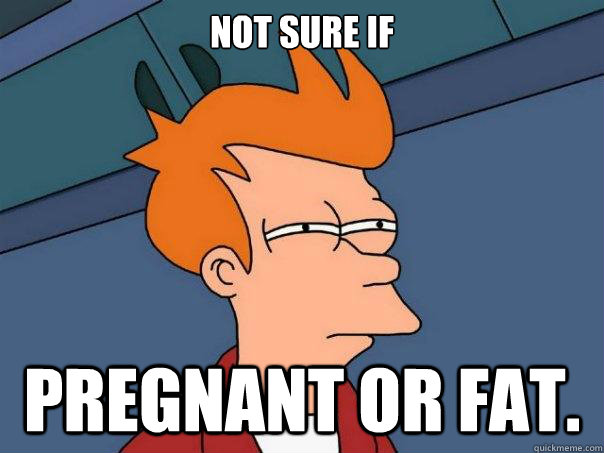 Not sure if  pregnant or fat.  Futurama Fry