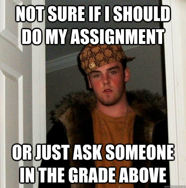 Not sure if i should do my assignment or just ask someone in the grade above  Scumbag Steve