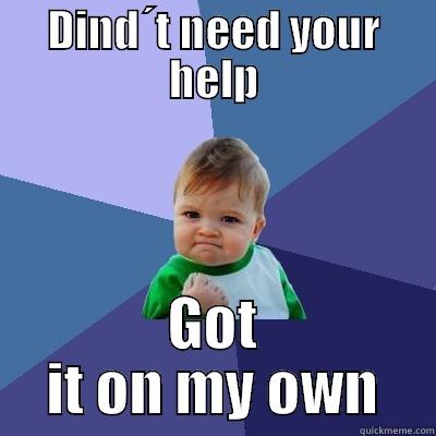 DIND´T NEED YOUR HELP GOT IT ON MY OWN Success Kid