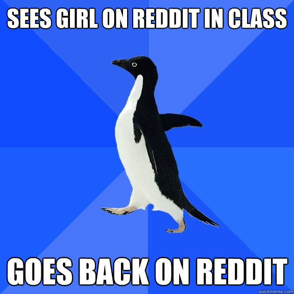 sees girl on reddit in class goes back on reddit  Socially Awkward Penguin