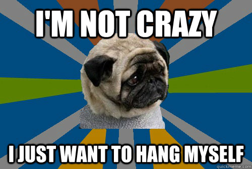 I'm not crazy I just want to hang myself - I'm not crazy I just want to hang myself  Clinically Depressed Pug