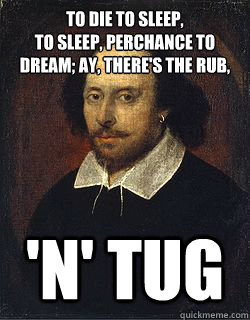 To die to sleep,
To sleep, perchance to Dream; Ay, there's the rub, 'n' tug  Shakespeare Twin