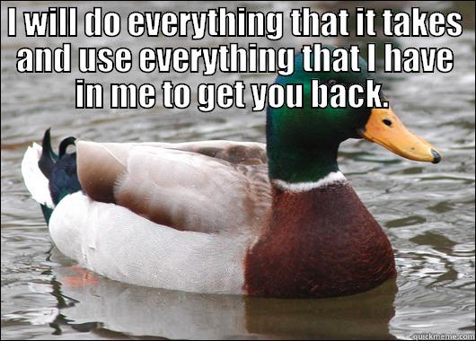 I WILL DO EVERYTHING THAT IT TAKES AND USE EVERYTHING THAT I HAVE IN ME TO GET YOU BACK.   Actual Advice Mallard