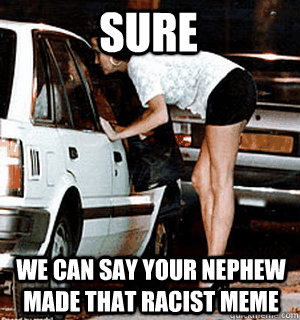 sure we can say your nephew made that racist meme  Karma Whore