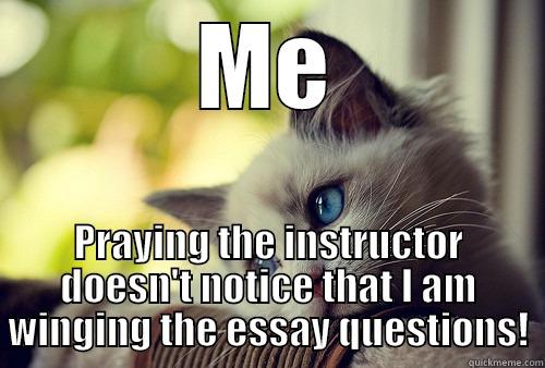 ME PRAYING THE INSTRUCTOR DOESN'T NOTICE THAT I AM WINGING THE ESSAY QUESTIONS! First World Problems Cat