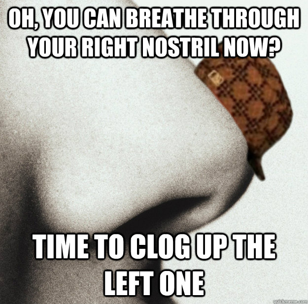 Oh, you can breathe through your right nostril now? Time to clog up the left one - Oh, you can breathe through your right nostril now? Time to clog up the left one  Misc