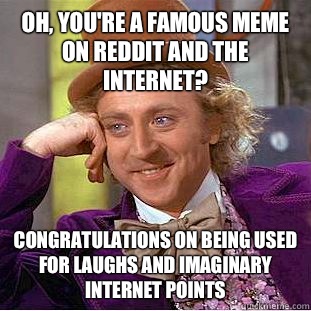 Oh, you're a famous meme on reddit and the internet? Congratulations on being used for laughs and imaginary internet points  Condescending Wonka