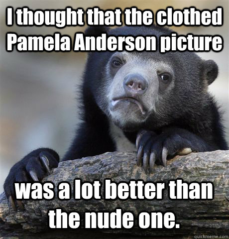 I thought that the clothed Pamela Anderson picture was a lot better than the nude one.  Confession Bear