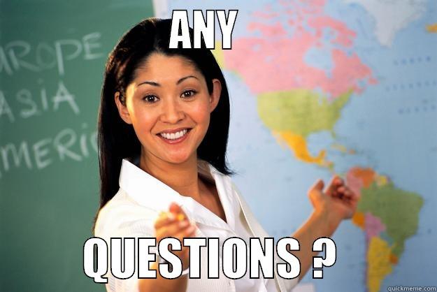                    ANY                                 QUESTIONS ?           Unhelpful High School Teacher