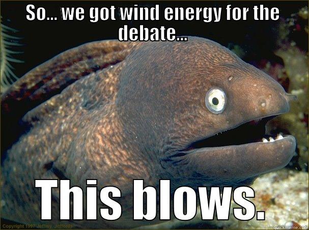 SO... WE GOT WIND ENERGY FOR THE DEBATE... THIS BLOWS. Bad Joke Eel