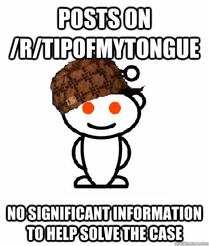 Posts on /r/tipofmytongue no significant information to help solve the case  Scumbag Redditor