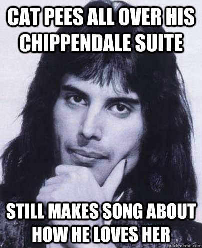Cat pees all over his chippendale suite Still makes song about how he loves her  Good Guy Freddie Mercury