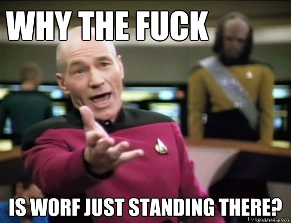 why the fuck is worf just standing there?  Annoyed Picard HD