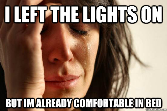 I left the lights on but im already comfortable in bed  First World Problems