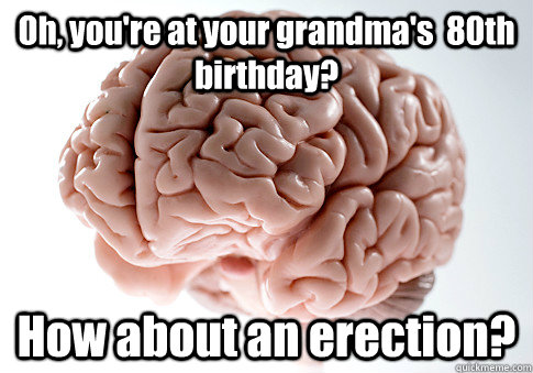 Oh, you're at your grandma's  80th birthday? How about an erection?  - Oh, you're at your grandma's  80th birthday? How about an erection?   Scumbag Brain