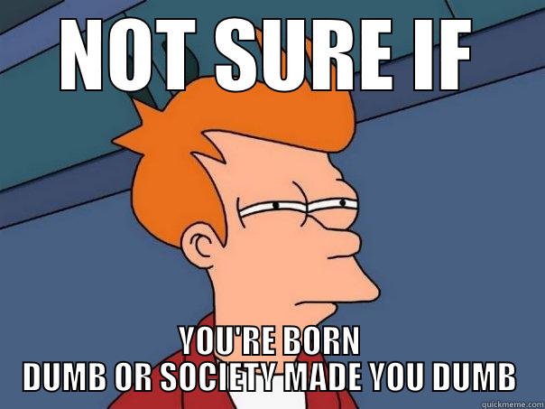 NOT SURE IF YOU'RE BORN DUMB OR SOCIETY MADE YOU DUMB Futurama Fry
