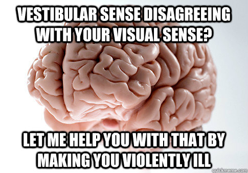 Vestibular sense disagreeing with your visual sense? Let me help you with that by making you violently ill - Vestibular sense disagreeing with your visual sense? Let me help you with that by making you violently ill  Scumbag Brain