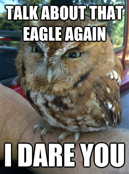 Talk about that Eagle again I dare you  Ornery Owl