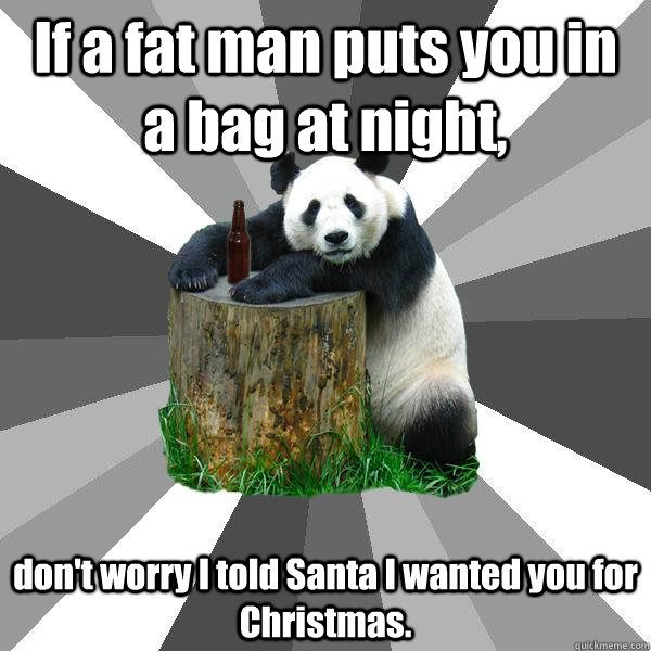 If a fat man puts you in a bag at night, don't worry I told Santa I wanted you for Christmas.  Pickup-Line Panda